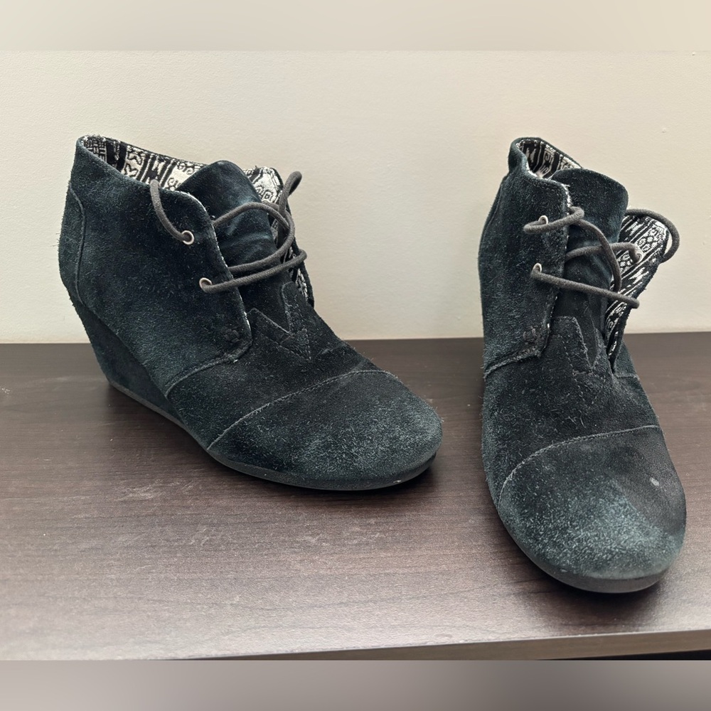 Toms Black Suede Women's Wedge Shoes